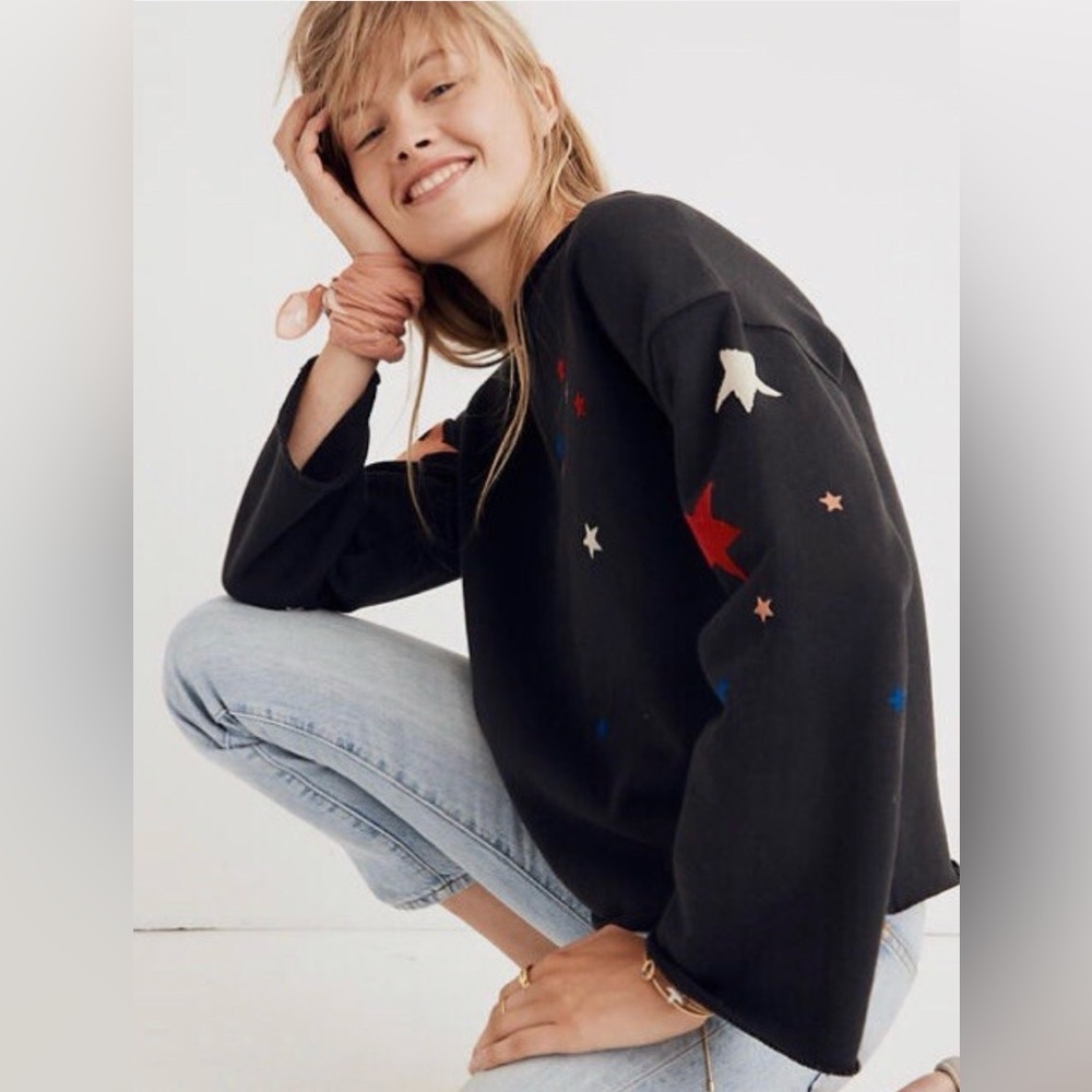 Madewell Womens Black Mile(s)‎ Starry Night Bell Sleeve Sweatshirt J8533 - Picture 4 of 9